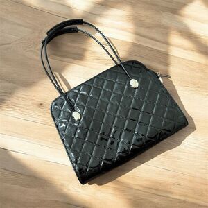 Tatyana Black Patent Quilted Handbag Shoulder Bag Purse Pinup
